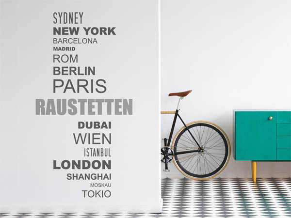 Wandtattoo Raustetten mit Weltstädten