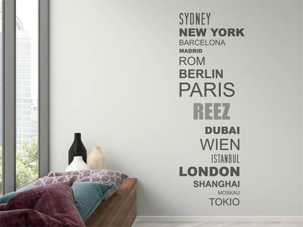 Wandtattoo Reez mit Weltstädten