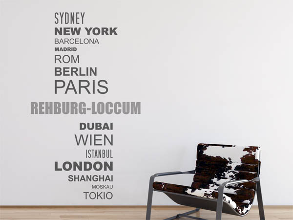 Wandtattoo Rehburg-Loccum mit Weltstädten