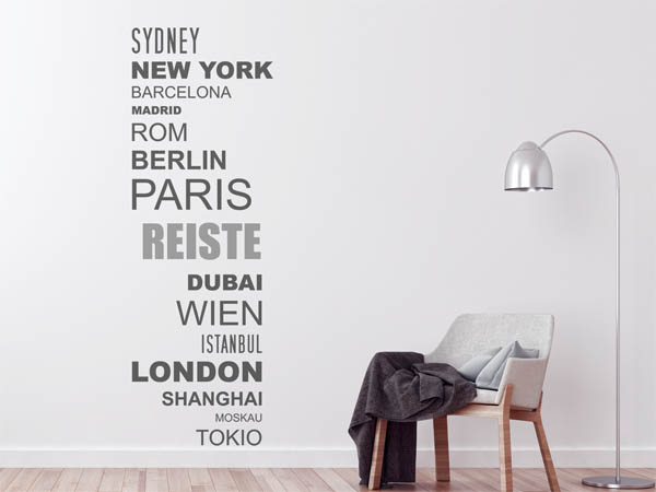 Wandtattoo Reiste mit Weltstädten