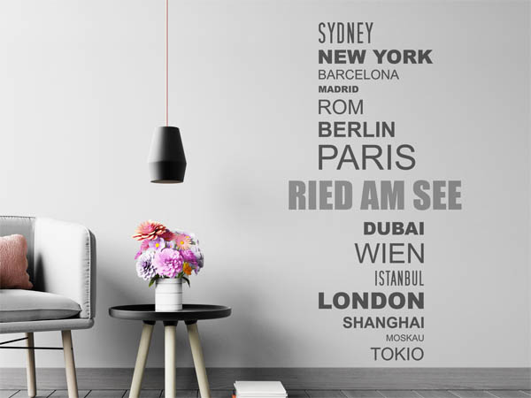 Wandtattoo Ried am See mit Weltstädten