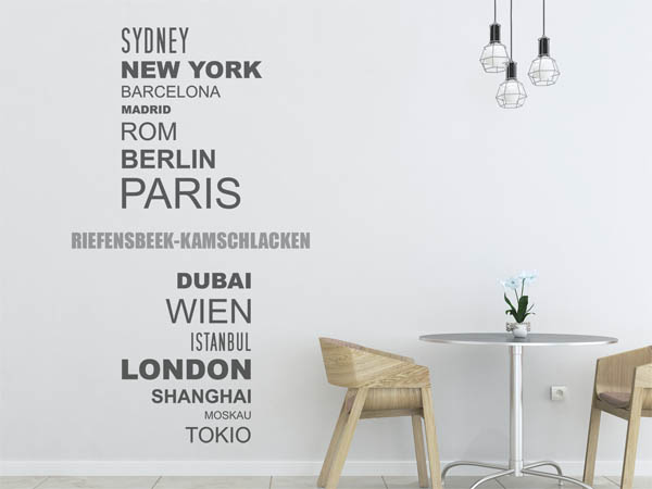 Wandtattoo Riefensbeek-Kamschlacken mit Weltstädten