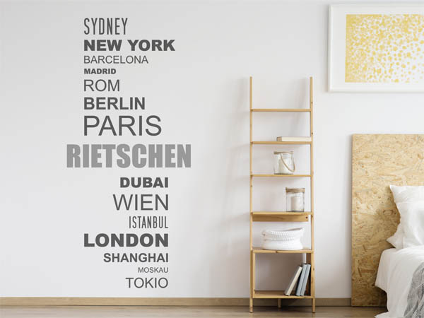 Wandtattoo Rietschen mit Weltstädten