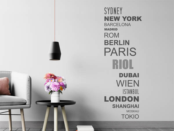 Wandtattoo Riol mit Weltstädten