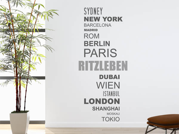 Wandtattoo Ritzleben mit Weltstädten