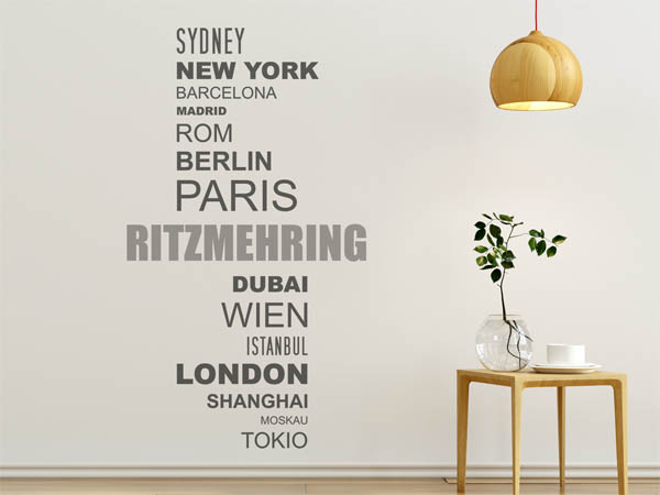 Wandtattoo Ritzmehring mit Weltstädten