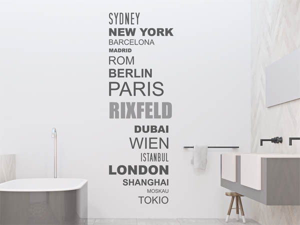 Wandtattoo Rixfeld mit Weltstädten