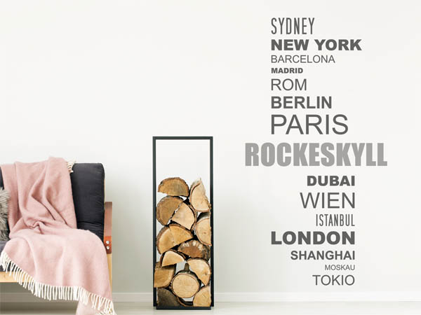 Wandtattoo Rockeskyll mit Weltstädten