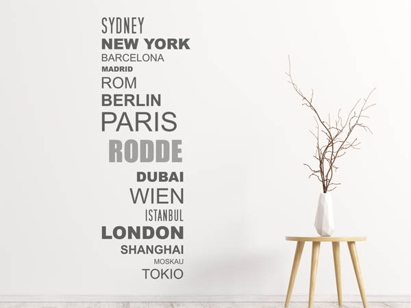 Wandtattoo Rodde mit Weltstädten