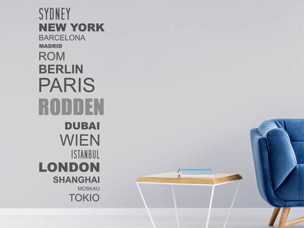 Wandtattoo Rodden mit Weltstädten