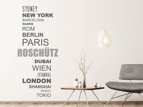 Wandtattoo Roschütz mit Weltstädten