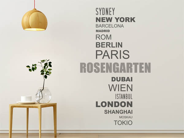 Wandtattoo Rosengarten mit Weltstädten