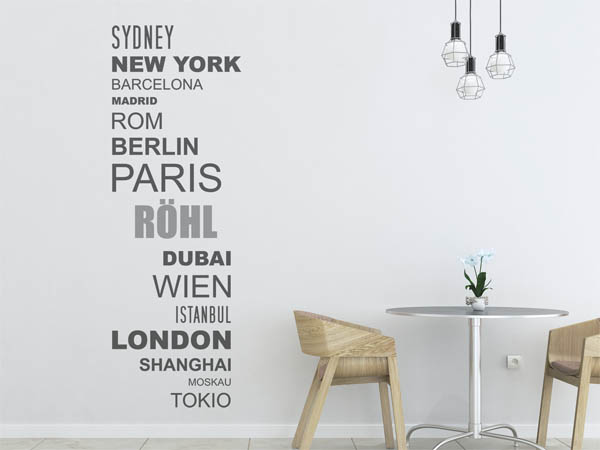Wandtattoo Röhl mit Weltstädten
