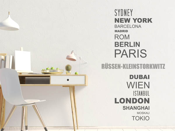 Wandtattoo Rüssen-Kleinstorkwitz mit Weltstädten