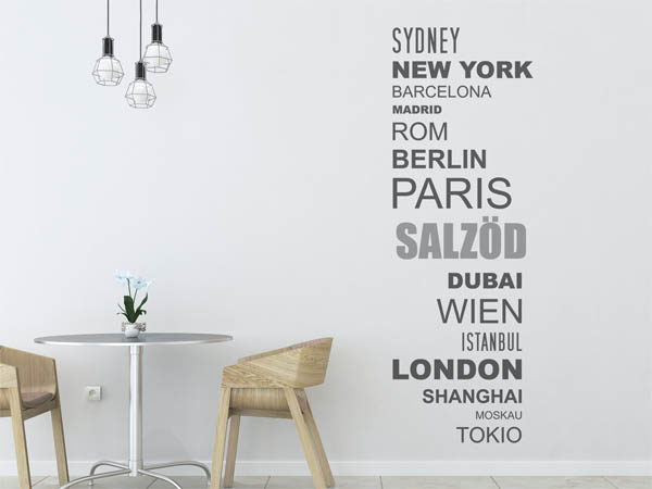 Wandtattoo Salzöd mit Weltstädten