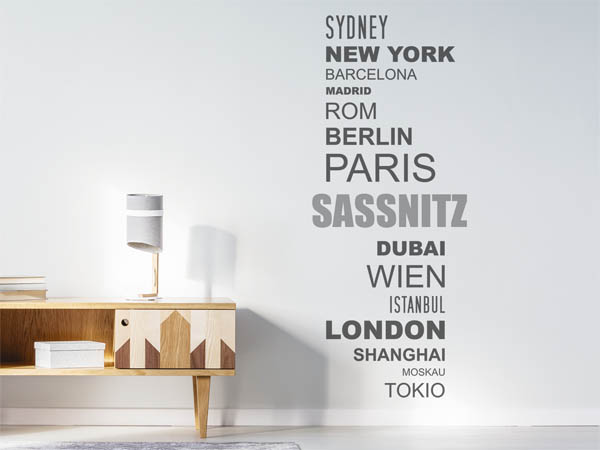 Wandtattoo Sassnitz mit Weltstädten