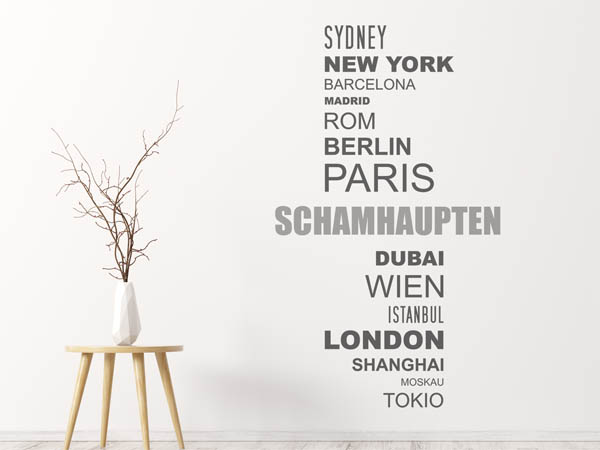 Wandtattoo Schamhaupten mit Weltstädten