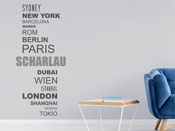 Wandtattoo Scharlau mit Weltstädten