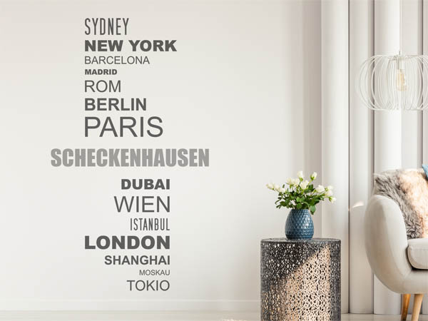 Wandtattoo Scheckenhausen mit Weltstädten