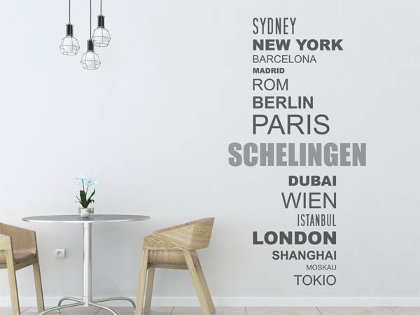 Wandtattoo Schelingen mit Weltstädten