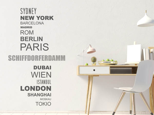 Wandtattoo Schiffdorferdamm mit Weltstädten