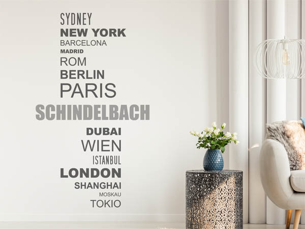 Wandtattoo Schindelbach mit Weltstädten