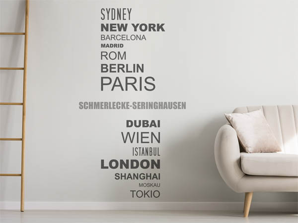Wandtattoo Schmerlecke-Seringhausen mit Weltstädten