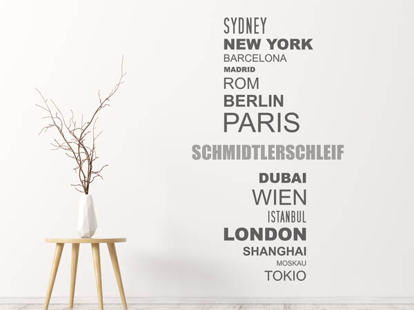Wandtattoo Schmidtlerschleif mit Weltstädten