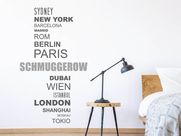 Wandtattoo Schmuggerow mit Weltstädten