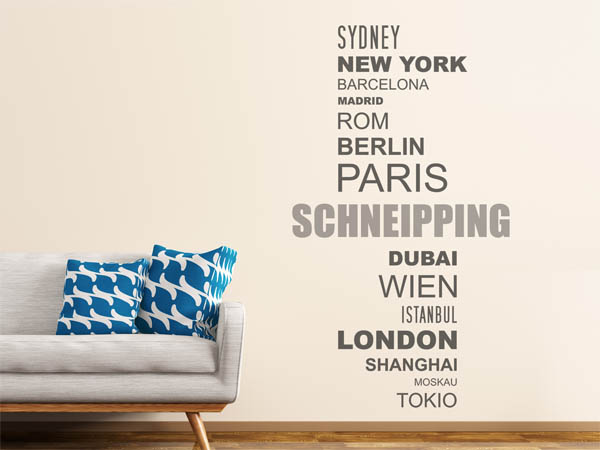 Wandtattoo Schneipping mit Weltstädten