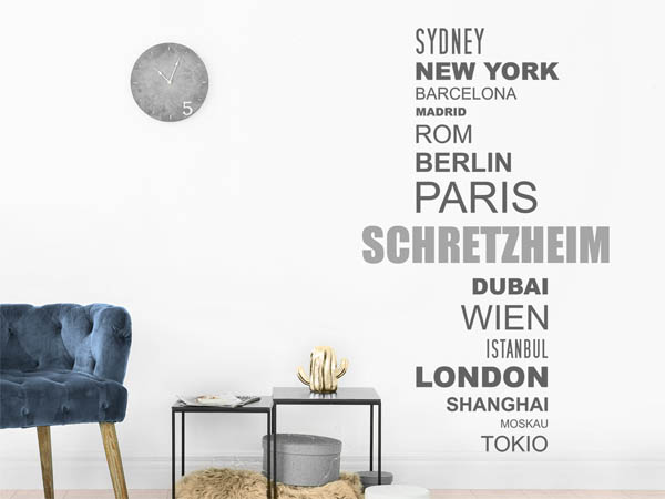 Wandtattoo Schretzheim mit Weltstädten