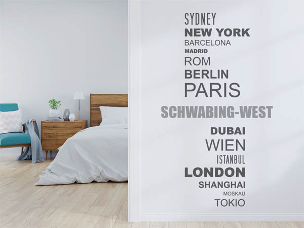 Wandtattoo Schwabing-West mit Weltstädten