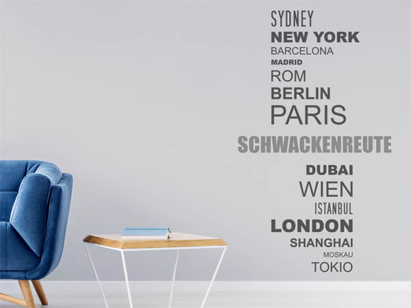 Wandtattoo Schwackenreute mit Weltstädten
