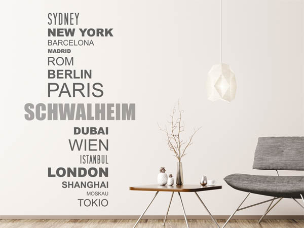 Wandtattoo Schwalheim mit Weltstädten