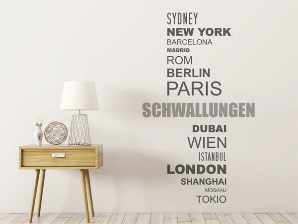 Wandtattoo Schwallungen mit Weltstädten