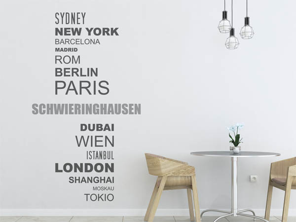 Wandtattoo Schwieringhausen mit Weltstädten