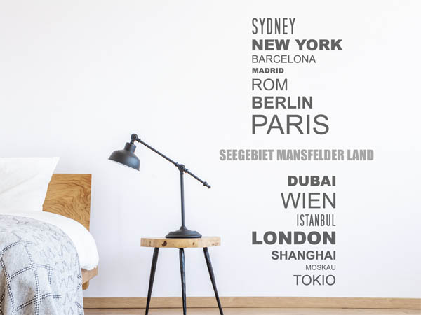 Wandtattoo Seegebiet Mansfelder Land mit Weltstädten