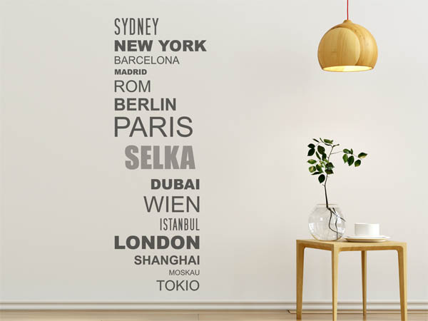 Wandtattoo Selka mit Weltstädten