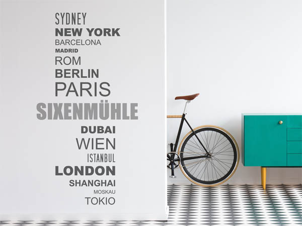 Wandtattoo Sixenmühle mit Weltstädten