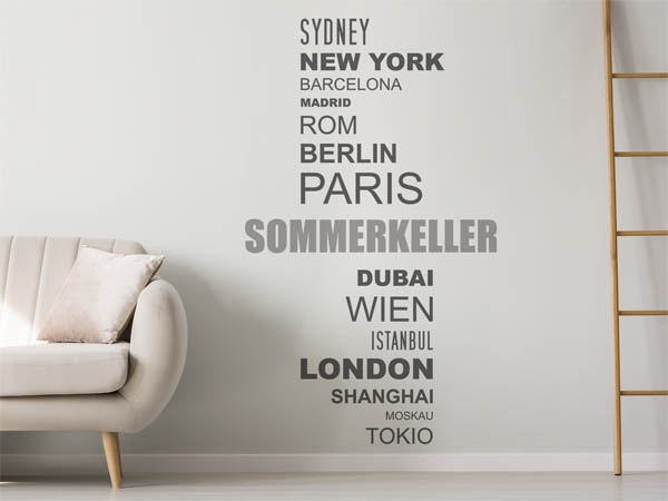 Wandtattoo Sommerkeller mit Weltstädten
