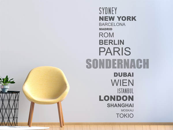 Wandtattoo Sondernach mit Weltstädten