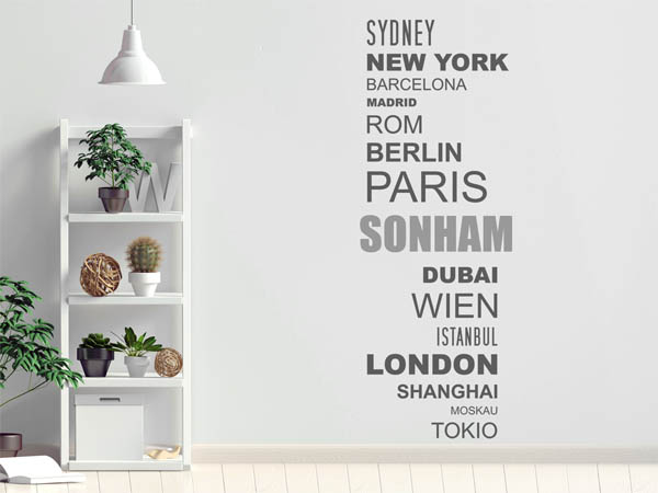 Wandtattoo Sonham mit Weltstädten