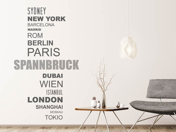 Wandtattoo Spannbruck mit Weltstädten