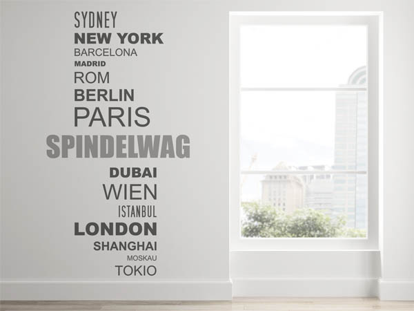 Wandtattoo Spindelwag mit Weltstädten