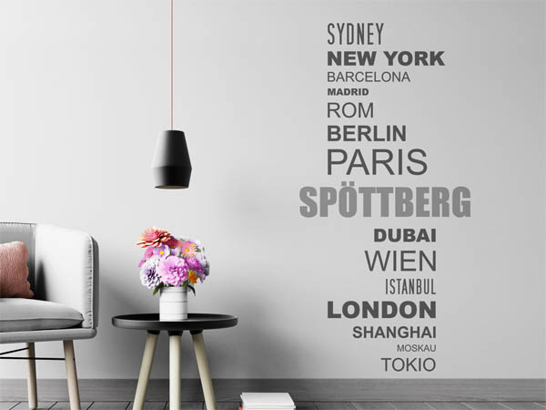 Wandtattoo Spöttberg mit Weltstädten