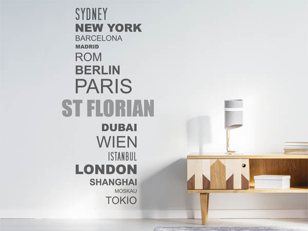 Wandtattoo St Florian mit Weltstädten