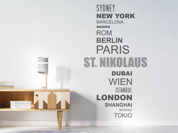 Wandtattoo St. Nikolaus mit Weltstädten