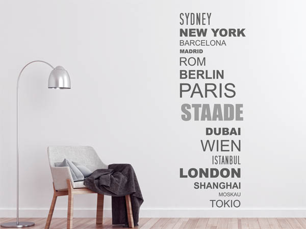 Wandtattoo Staade mit Weltstädten