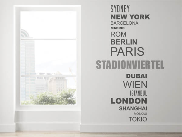 Wandtattoo Stadionviertel mit Weltstädten