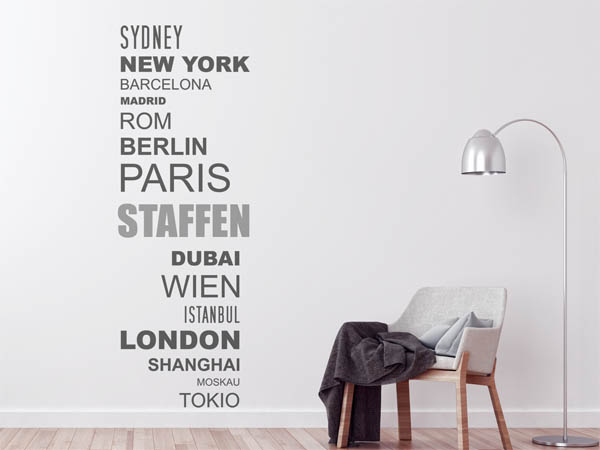 Wandtattoo Staffen mit Weltstädten